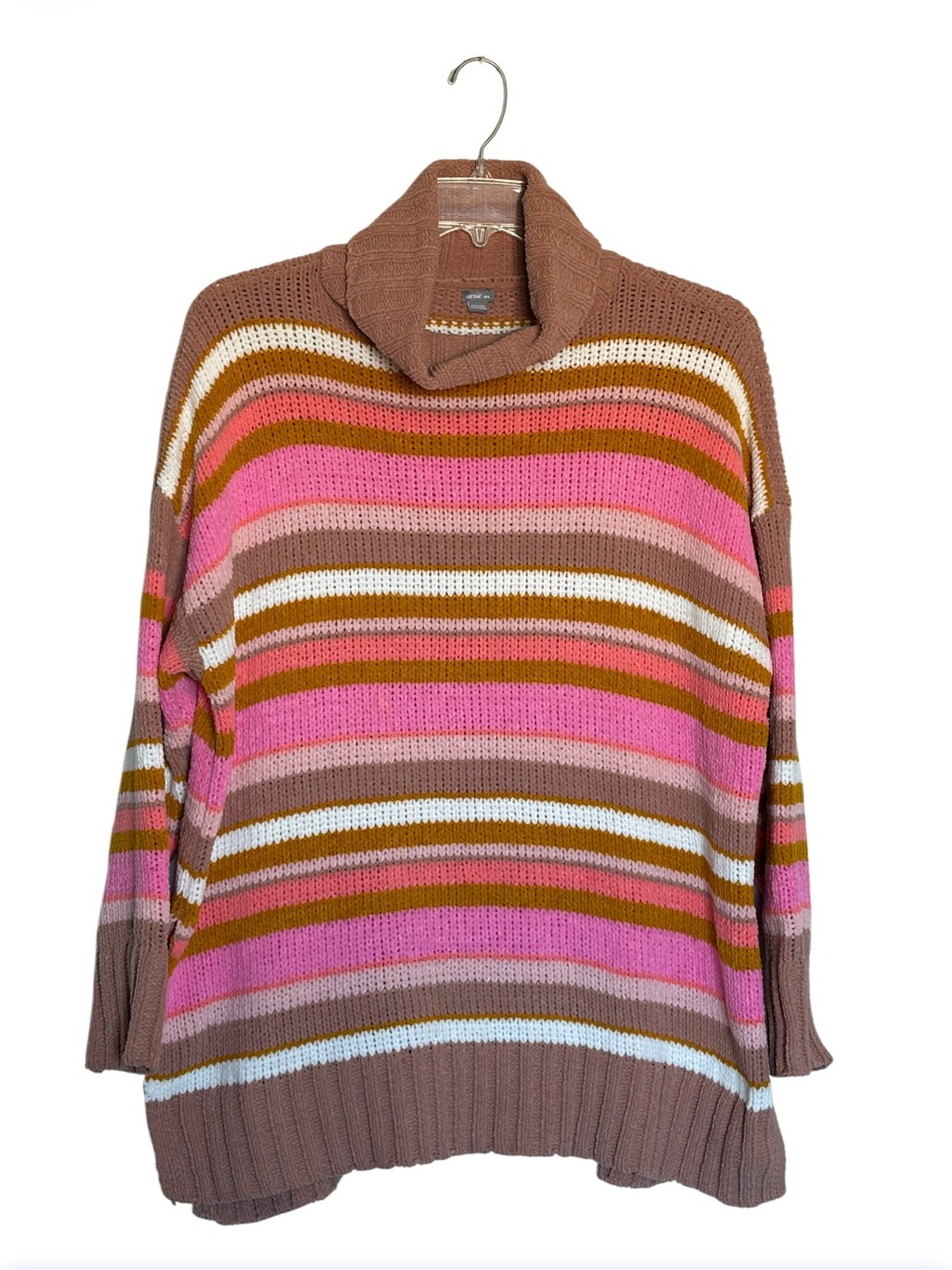Aerie Oversized Chenille Chunky Knit Striped Turtleneck Tunic Sweater M